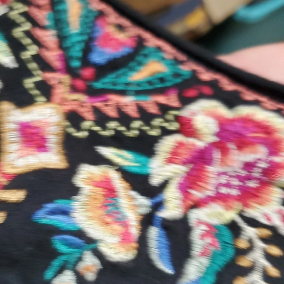 Johnny Was Pink and Black Floral Feather Embroidered Midi Dress - Picture 11 of 11